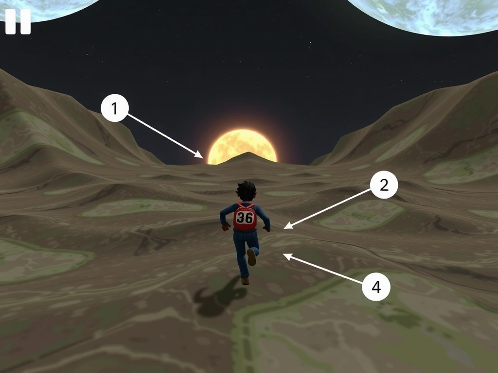 Annotated 'Chrono-Runner' game screenshot showing UI and background distortion