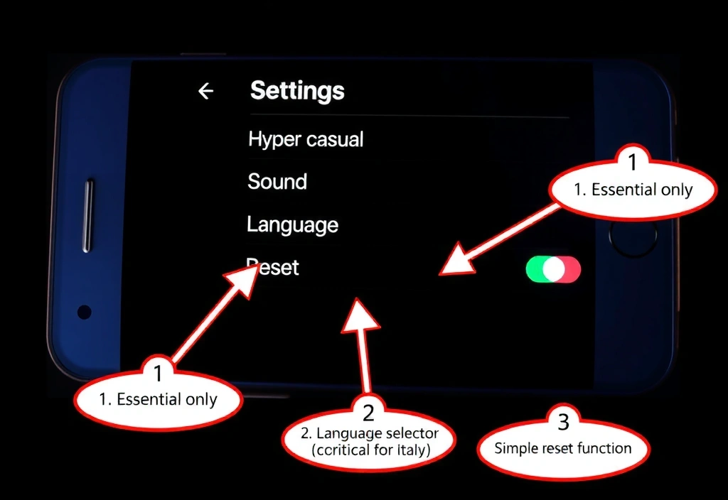 Annotated screenshot of a minimal settings menu