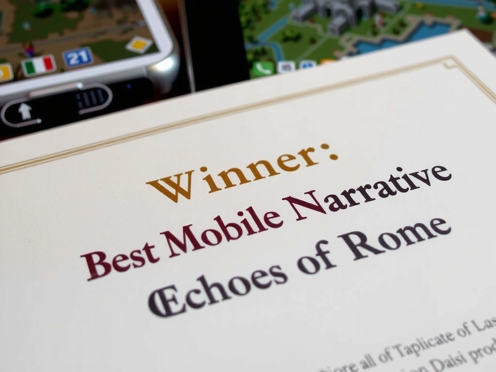 Award certificate for 'Best Mobile Narrative'.